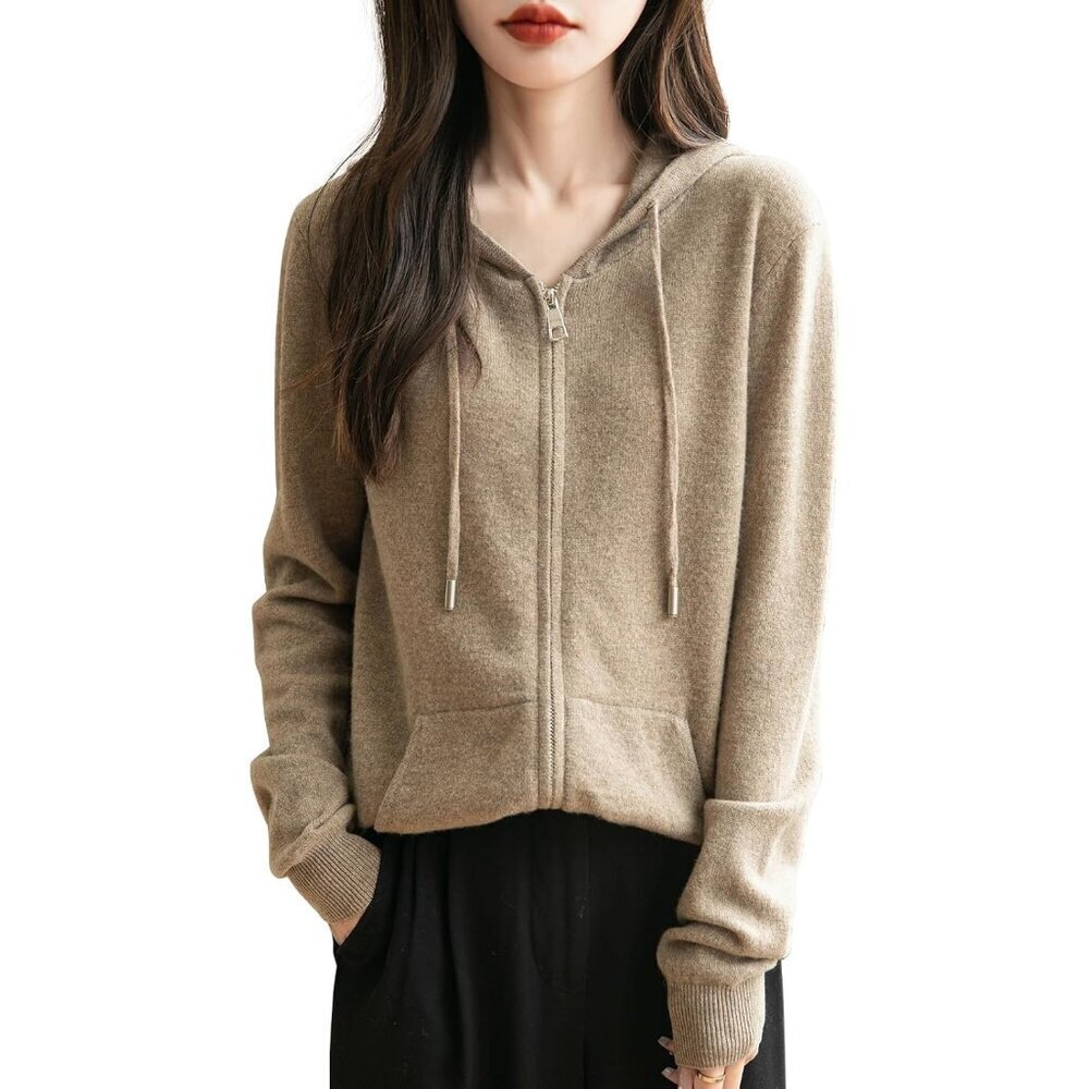 Women's Merino Wool Zip Hoodie Small Warm Casual Knitted Sweater